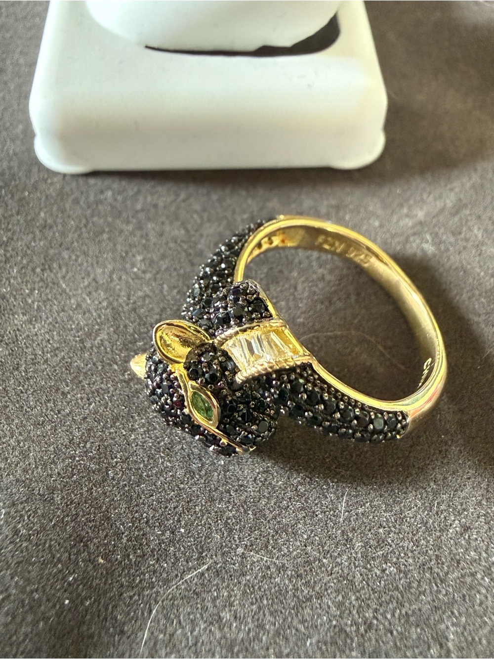 Sterling Silver 925 Gold Panther Ring with Black Pavé Stones and Green Eyes 6 - Picture 4 of 4